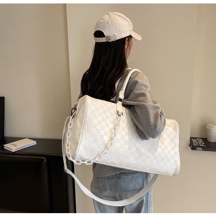 The Navigator Bag | Checkered PU Duffel | Retro Travel