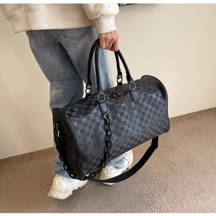 The Navigator Bag | Checkered PU Duffel | Retro Travel