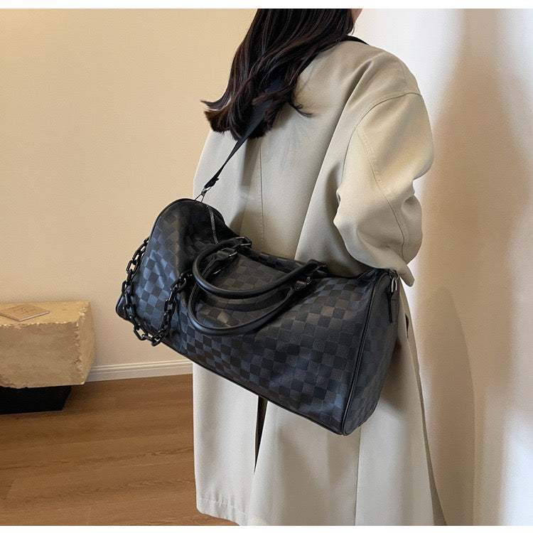 The Navigator Bag | Checkered PU Duffel | Retro Travel