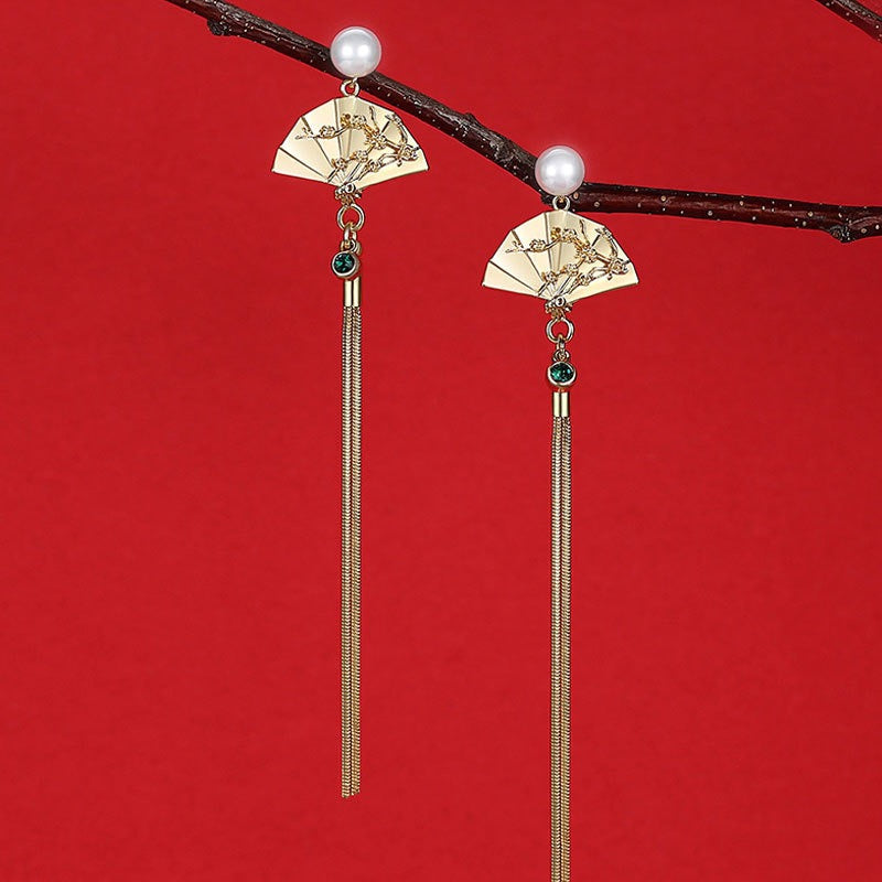 The Empress Earrings | Palace Fan & Pearl Drops | Cultural Statement