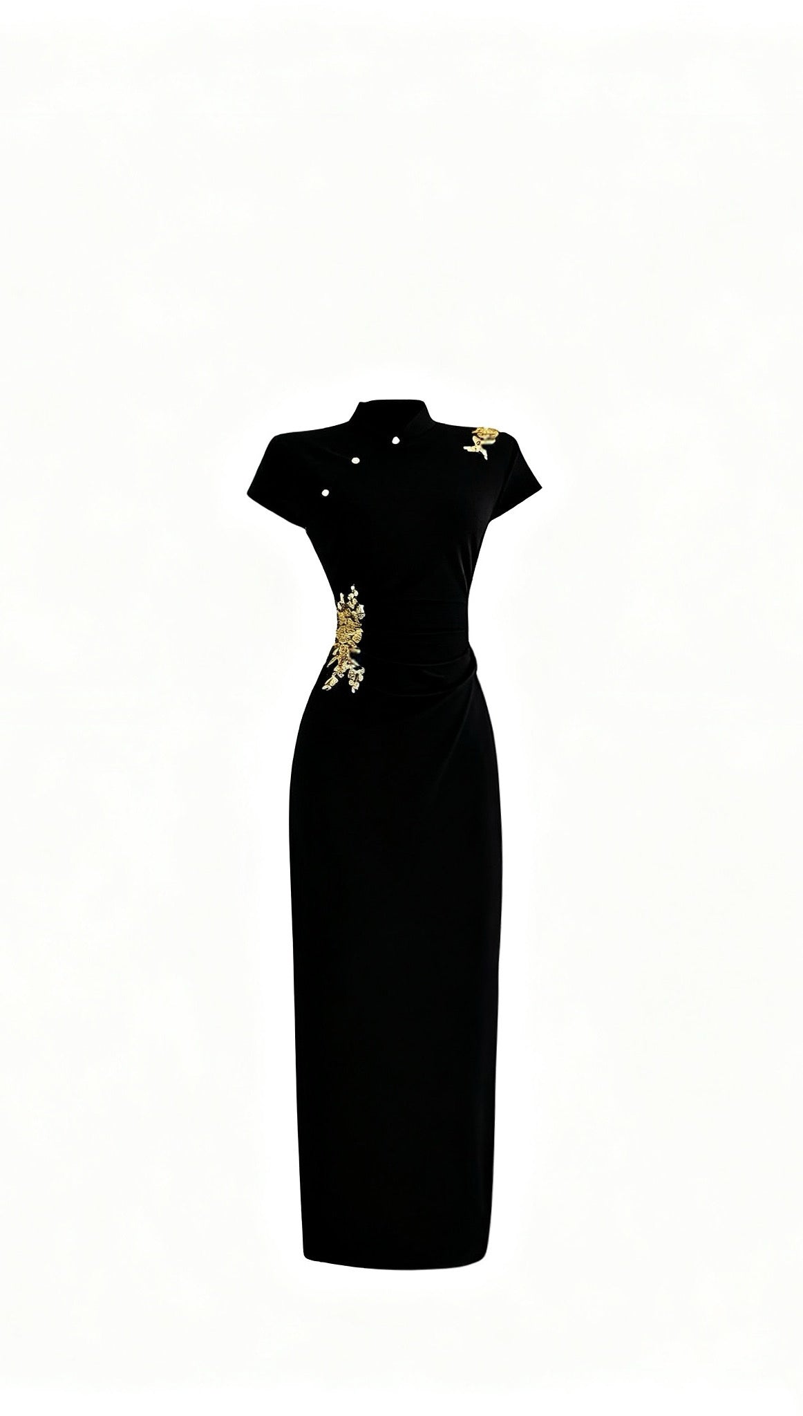 The Gala Qipao | Black & Gold Embroidered Dress | Modern Heirloom