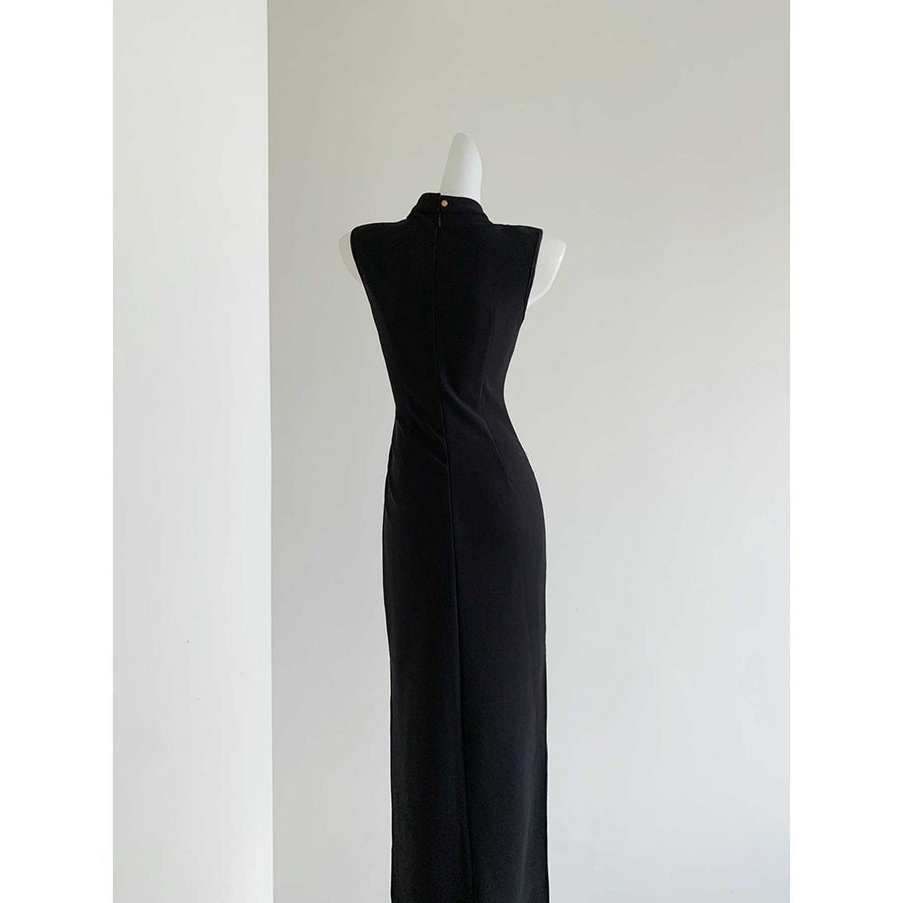 Modern Black & Gold Cheongsam | Embroidered Banquet Qipao Dress