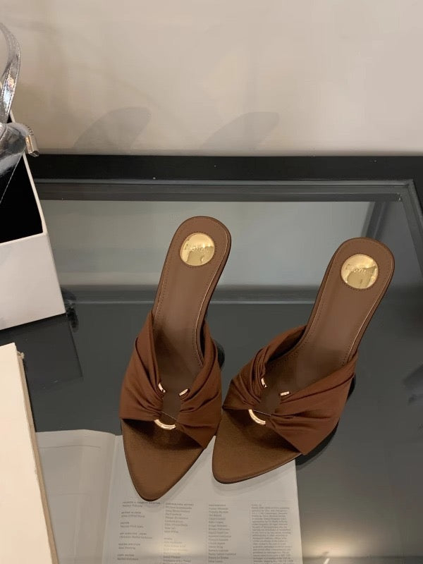 The Stella Stiletto Mule | Square-Toe Heeled Sandal with Metal Buckle
