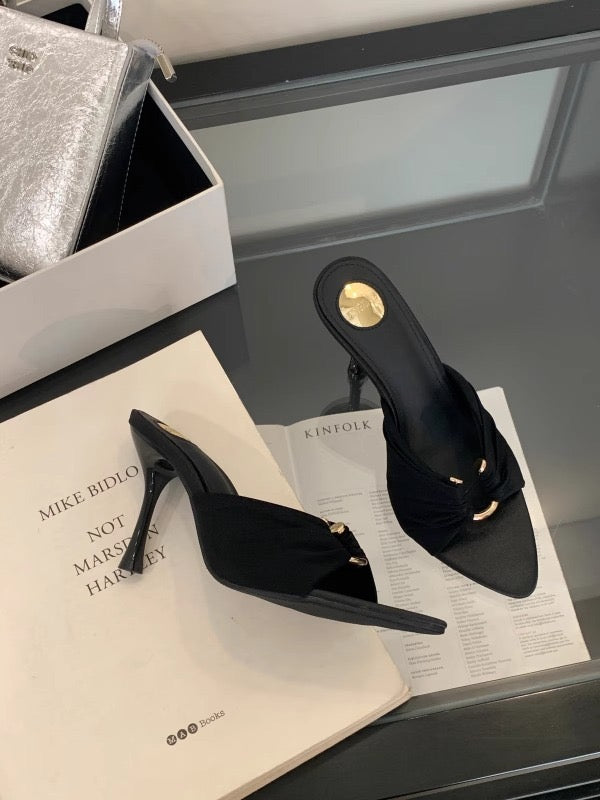 The Stella Stiletto Mule | Square-Toe Heeled Sandal with Metal Buckle