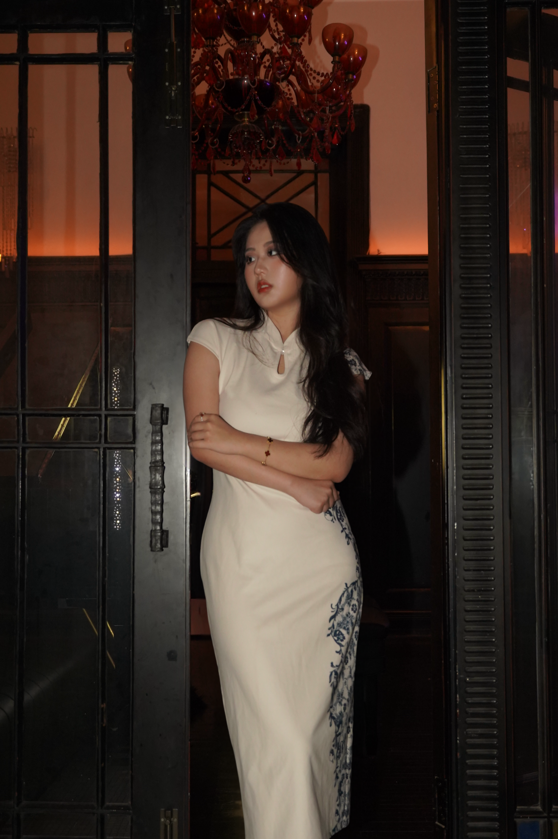The Celestial Qipao | Modern Cheongsam Dress with Indigo Print