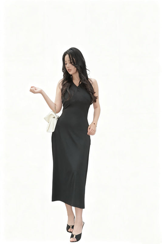 The Starlight Sheath | Black Beaded Back Dress | Elegant Sparkle