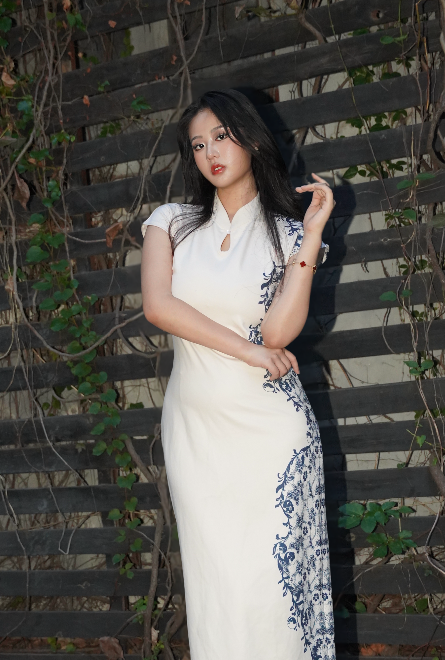 The Celestial Qipao | Modern Cheongsam Dress with Indigo Print