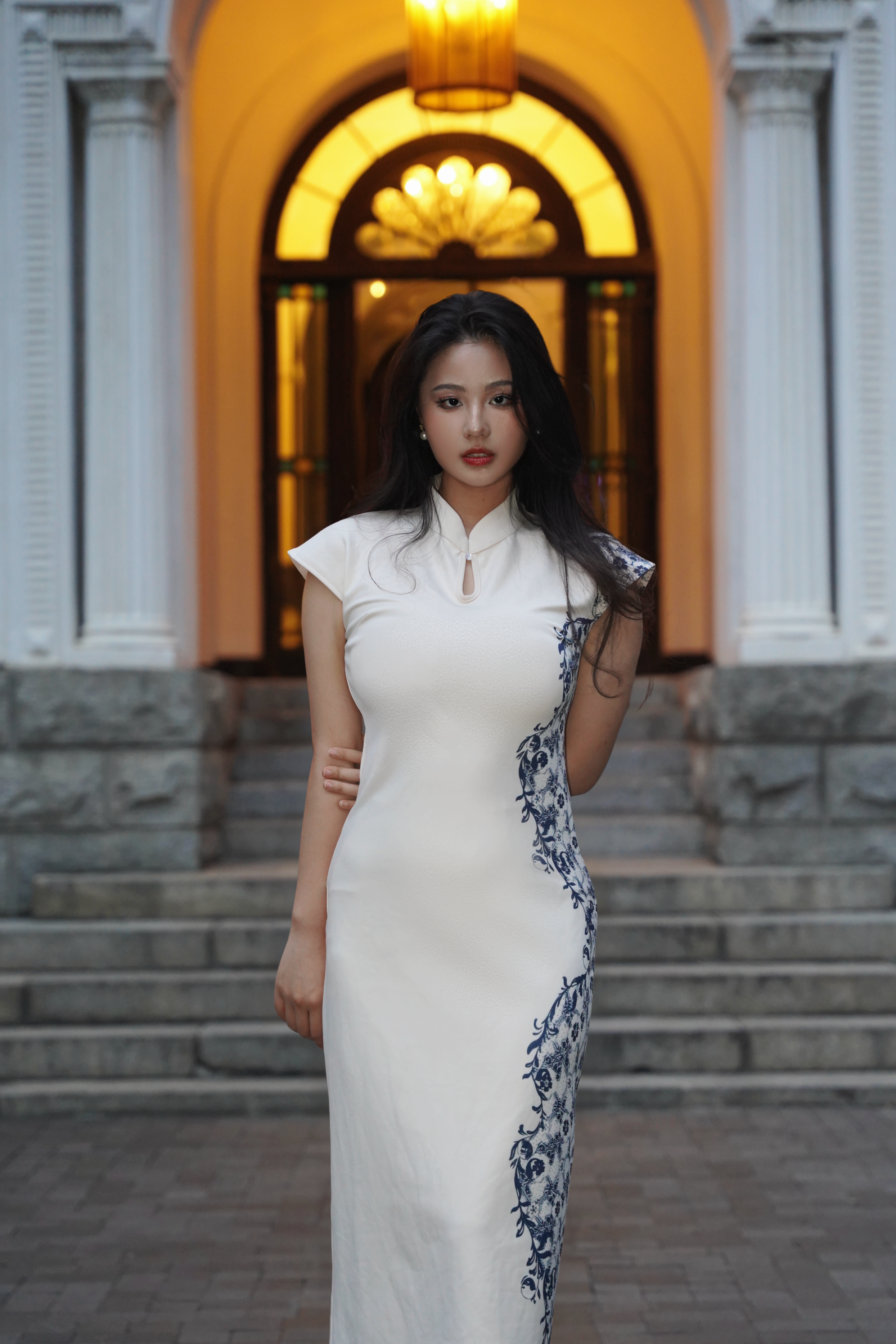 The Celestial Qipao | Modern Cheongsam Dress with Indigo Print