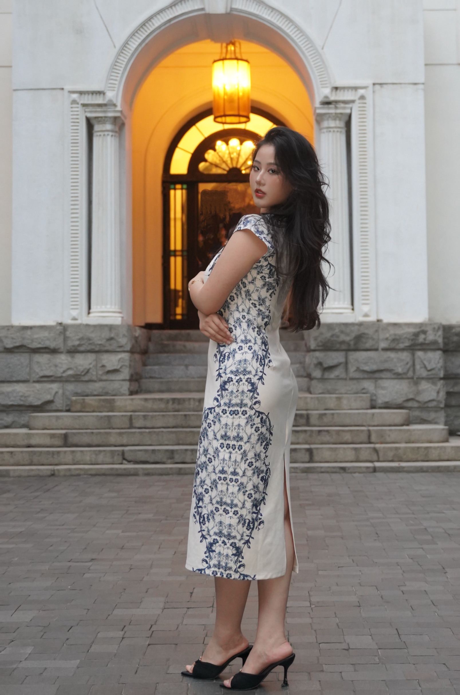 The Celestial Qipao | Modern Cheongsam Dress with Indigo Print