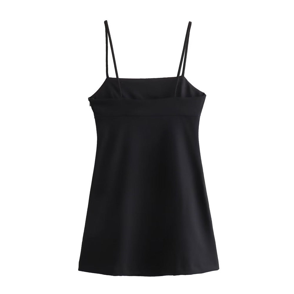 Elegant Black Strappy Midi Dress with Side Zipper | Vivélune