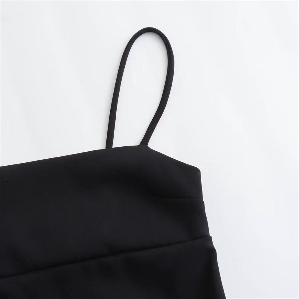 Elegant Black Strappy Midi Dress with Side Zipper | Vivélune