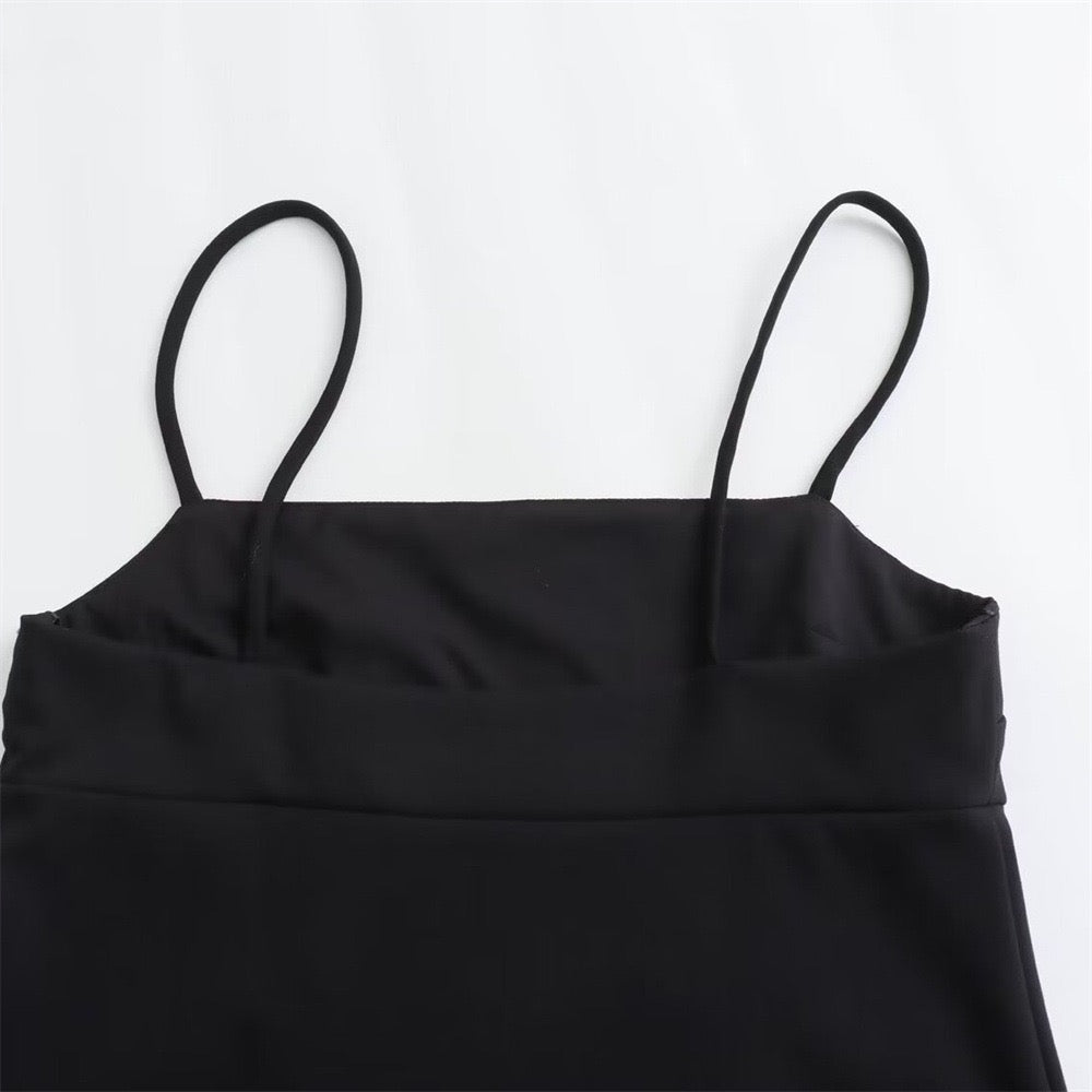 Elegant Black Strappy Midi Dress with Side Zipper | Vivélune