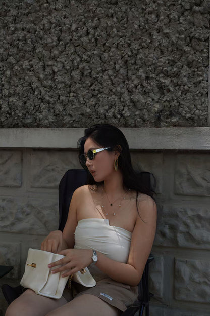 The Sahara Shell | Strapless Beige Top | Essential Crop