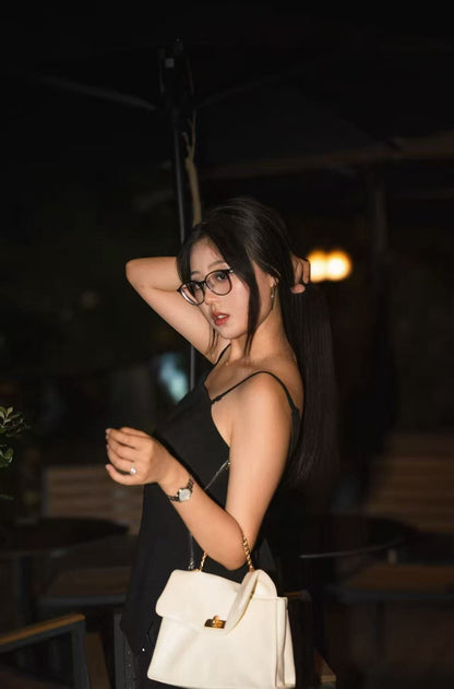 The New Moon Dress | Strappy Black Midi | Essential Elegance